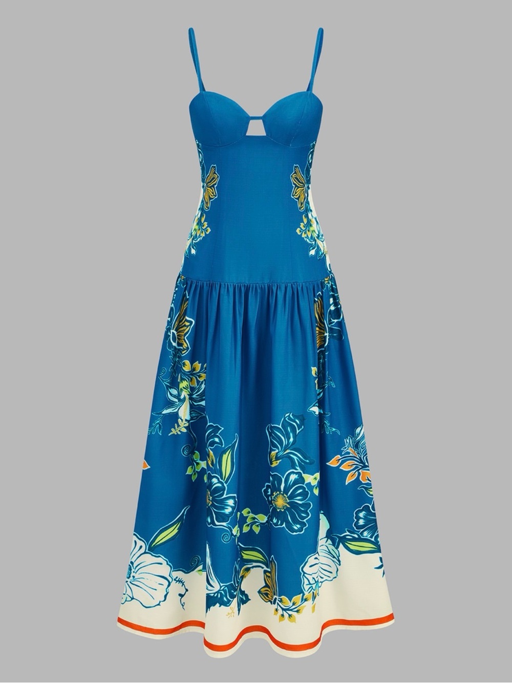 Commense Blue Floral Spaghetti-Strap Maxi Dress with Cut out